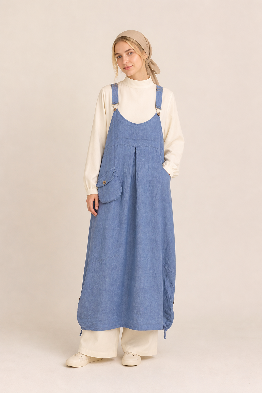 linen dungaree dress