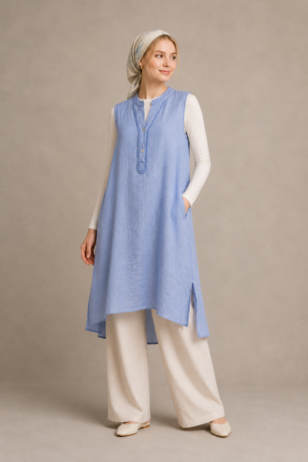 mandarin neck linen dress