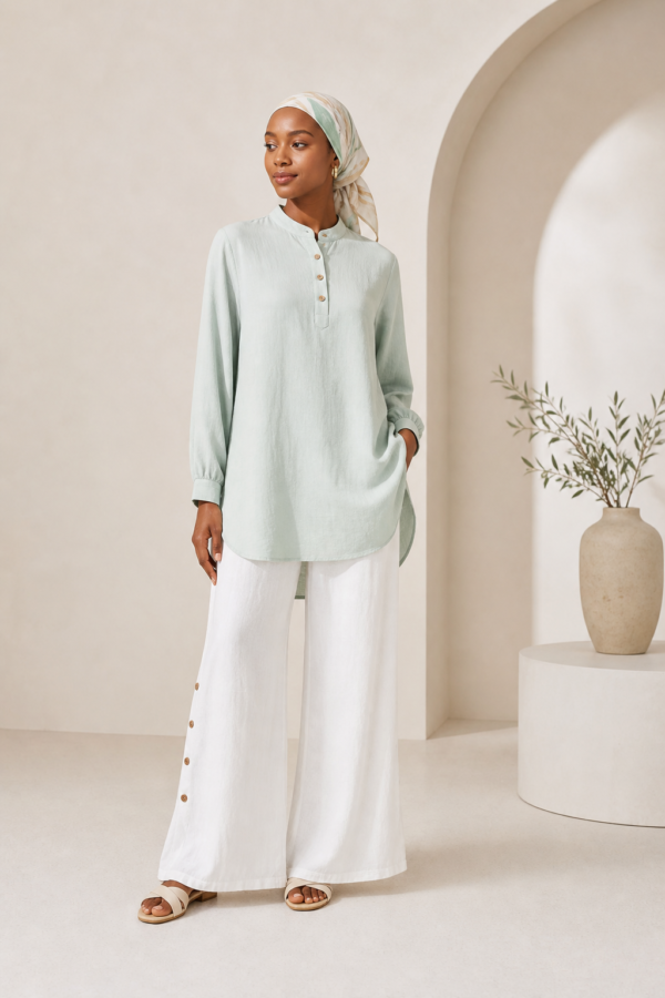 wide leg linen blend trousers