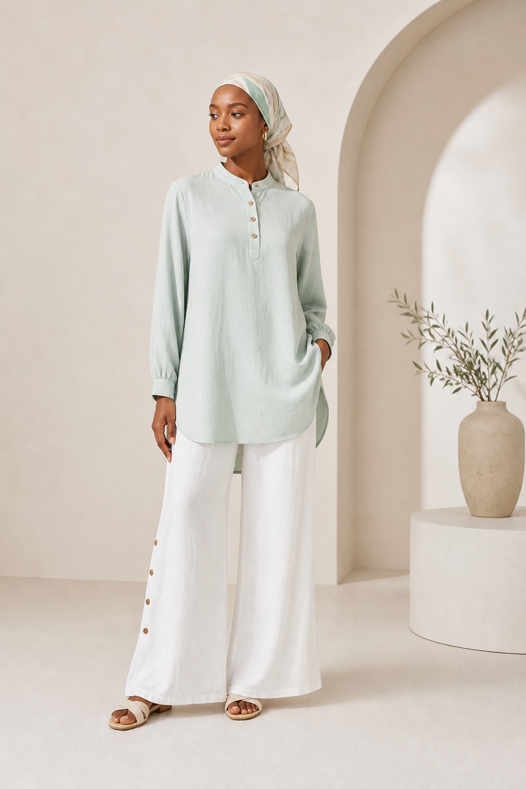 wide leg linen blend trousers
